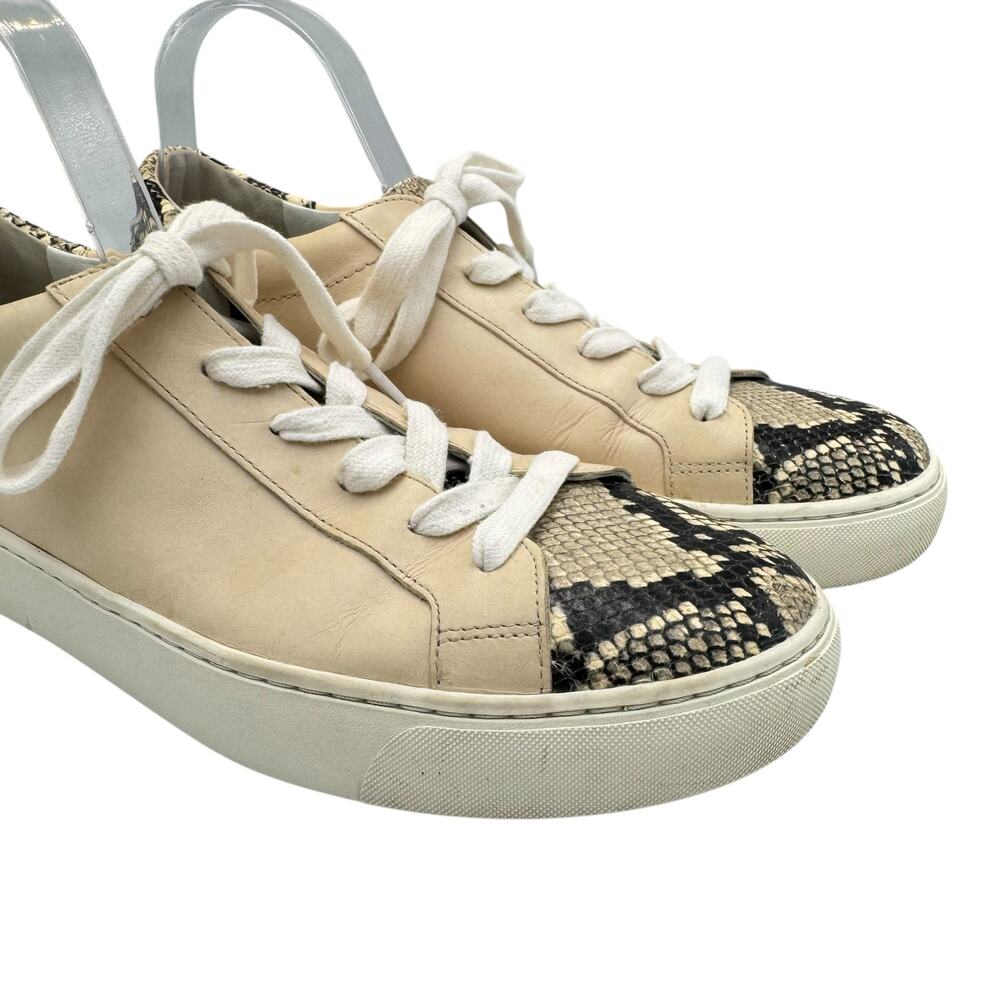 Veronica Beard Bibi Cream Leather Neutral Snakeskin Casual Streetwear Sneakers - Picture 7 of 10